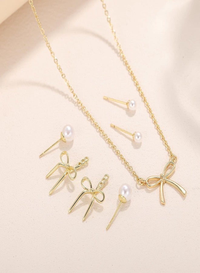 Yewkit Bow Necklace Earrings for Women 14K Gold Plated Bowknot Choker Dainty Bow Earring Wedding Prom Fashion Jewelry Set Gifts (style - Pearl bow) - Image 3